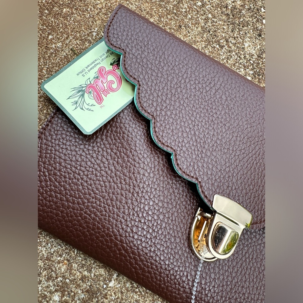 Scalloped Clutch/Purse: Brown Vegan Leather By N.Gil  NWT